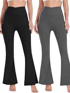 High Waisted Flare Leggings Crossover Yoga Pants Workout Boot Cut